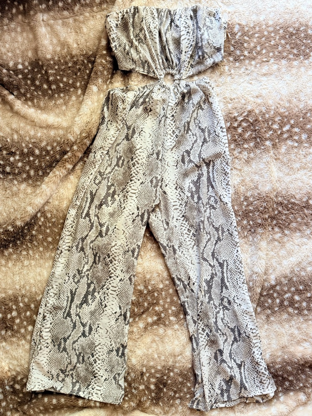 M Tyche Snakeskin Print Strapless Cutout Wide Leg Jumpsuit NWOT - Picture 2 of 8